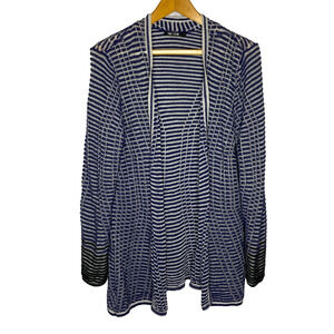 Women's Large Nic + Zoe Blue Knit Stripe Open Cotton Blend Cardigan Sweater